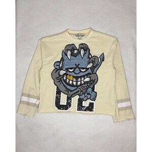 Bkys Streetwear dual-Wielding Blue Devil Graphic Long Sleeve Crop Top, Size M